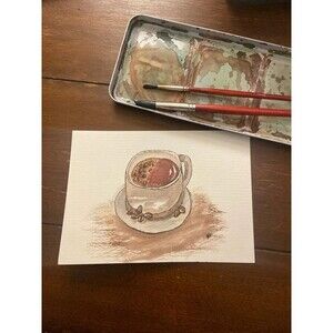 5x7 watercolor Coffee Decor Art House Wall decor